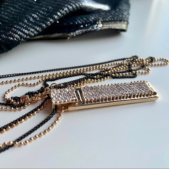 Long crystal pendant double chain necklace - Picture 3 of 6